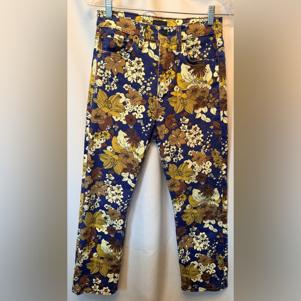 MOTHER Size 28 Rider High Waist Ankle Straight Leg Jean Buncha Blooms Blue Brown - Picture 3 of 14